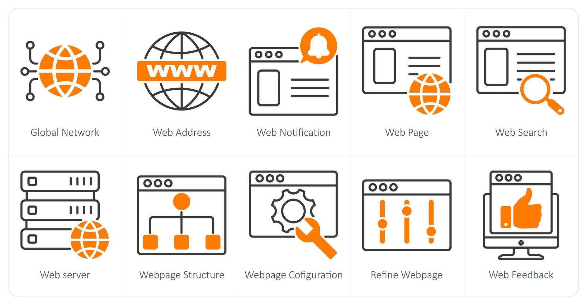 A set of 10 seo icons as global network, web address, web notification vector
