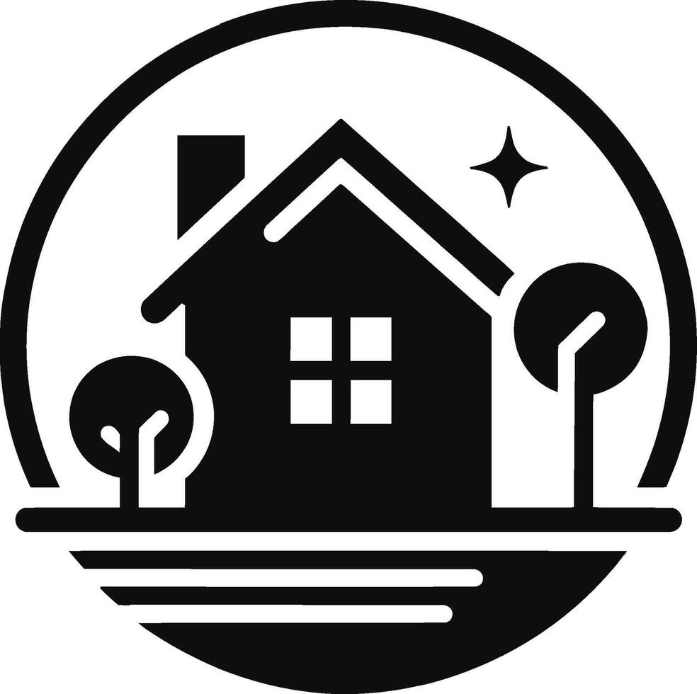 House silhouette with trees on background flat illustration, Minimal House on white background vector