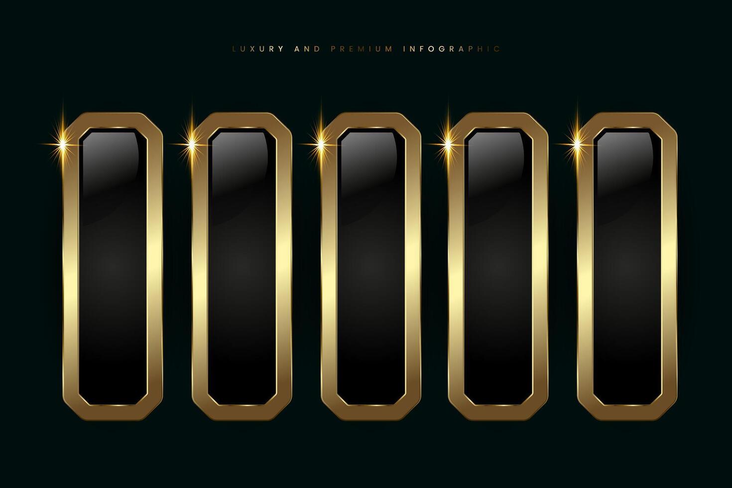 Collection of 5 Luxury infographic buttons , illustration, Five luxury stoked buttons in template, and shiny gold optionand Premium button on a dark background vector