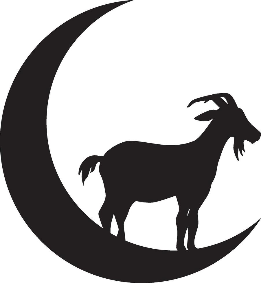 Eid Al Adha Symbol With Crescent Moon and Goat Silhouette for Sacrifice vector