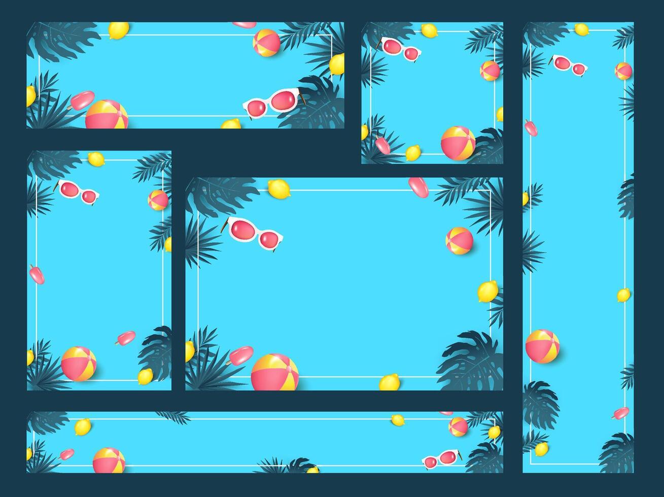 Summer web banner background template with summer tropical beach Elements and copy space vector