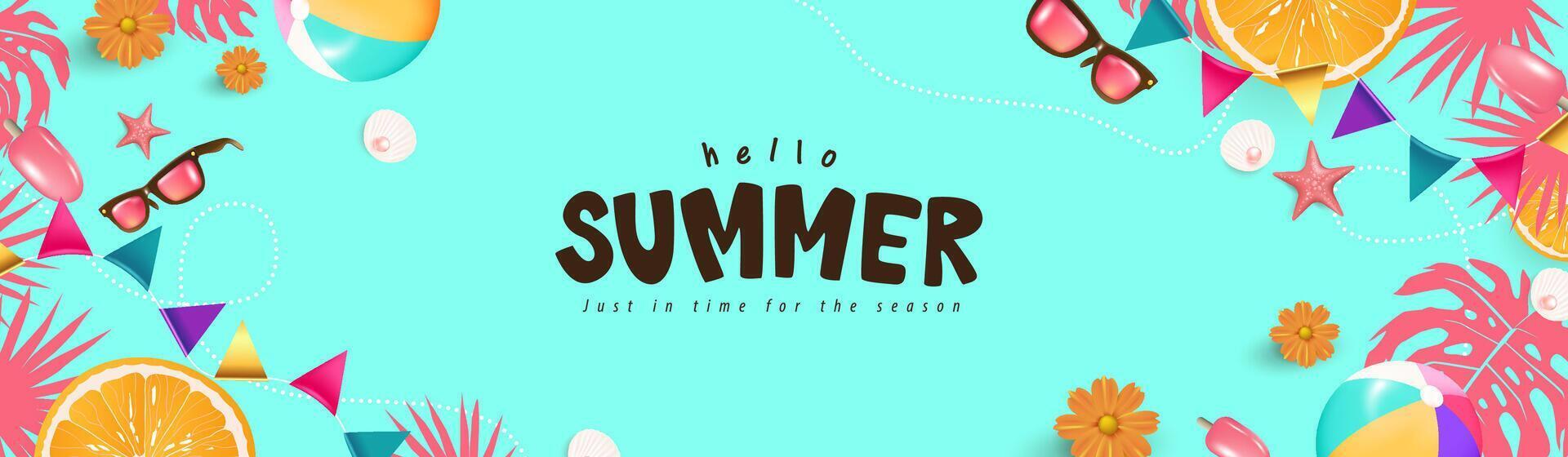 Summer promotion poster banner with summer tropical beach Elements vector