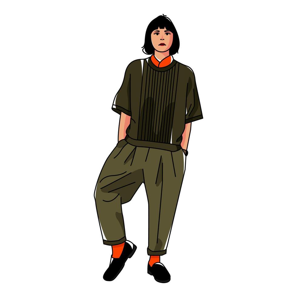 Illustration outfit hypeast combo green on white background vector