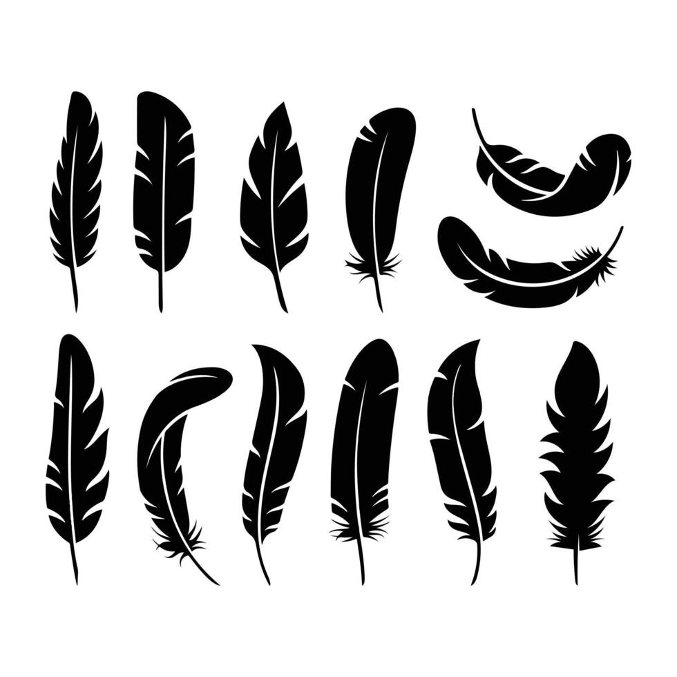 Feather flat icons set vector