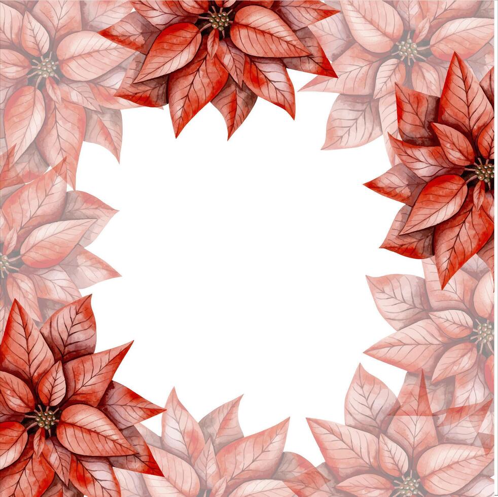 New Years Christmas hand drawn watercolor illustration with poinsettia vector