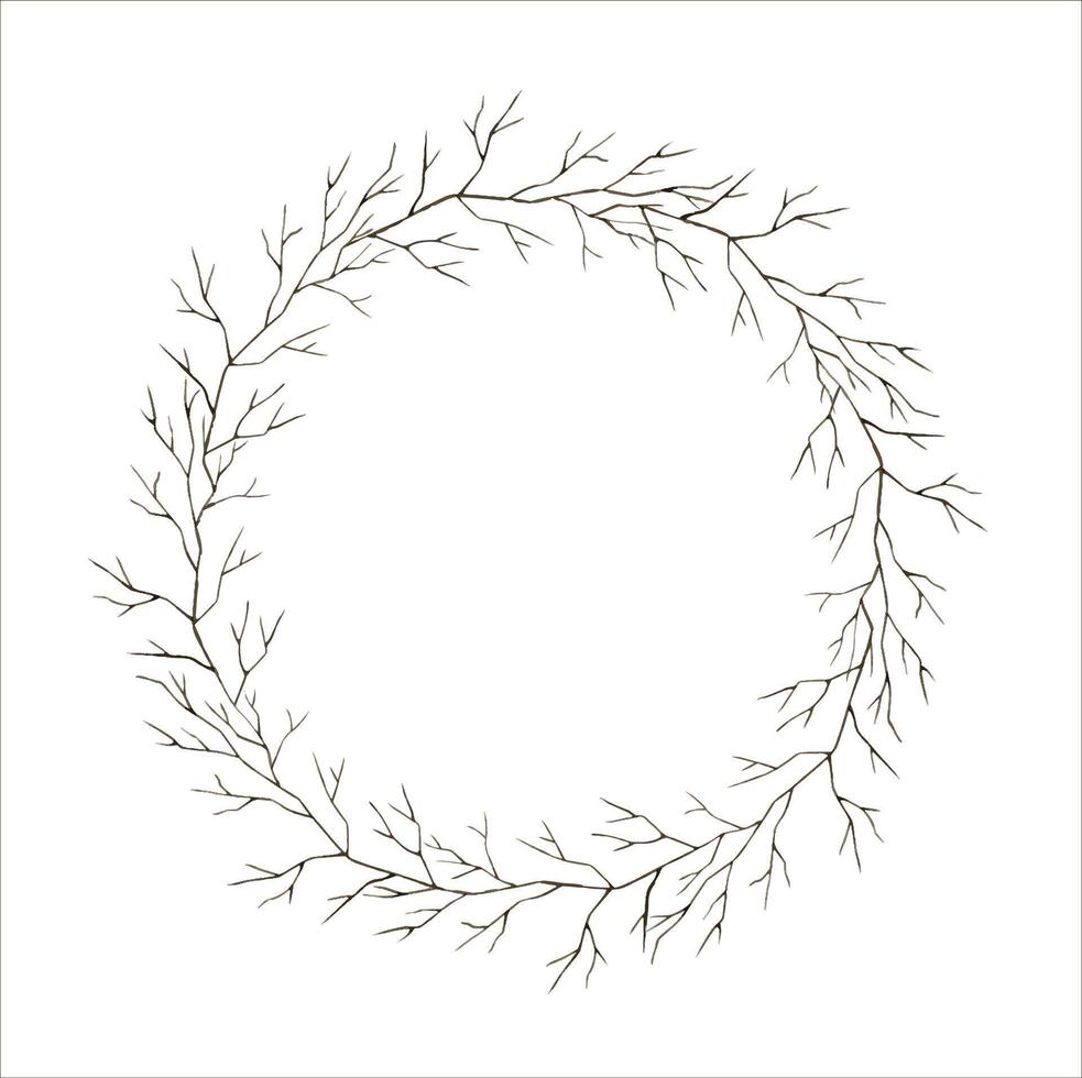New Years Christmas hand drawn watercolor wreath of branch of tree without leaves vector