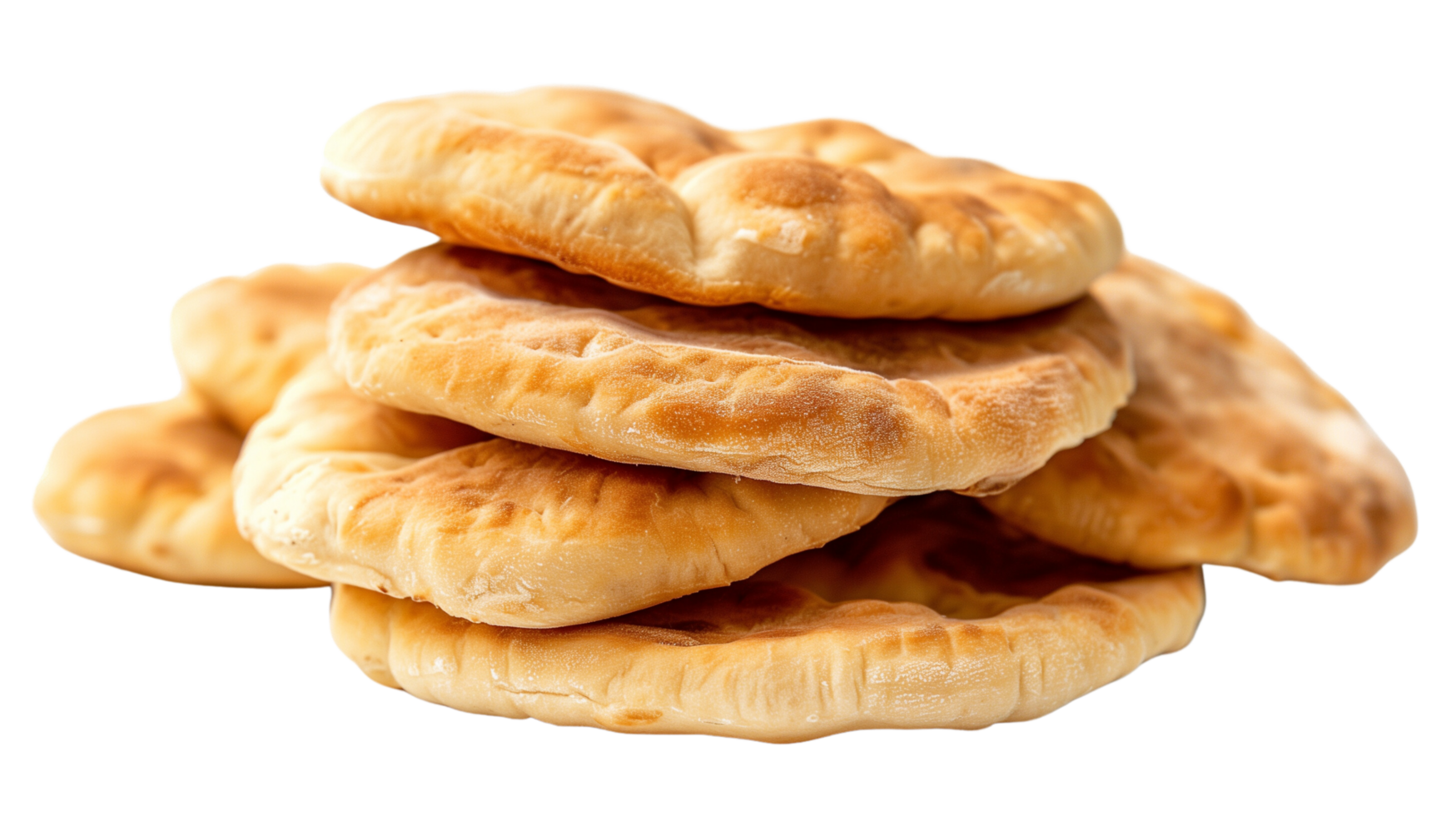 A neatly stacked pile of freshly baked pita bread, isolated on a transparent background png