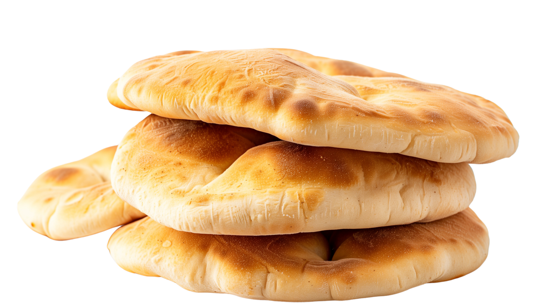 A neatly stacked pile of freshly baked pita bread, isolated on a transparent background png