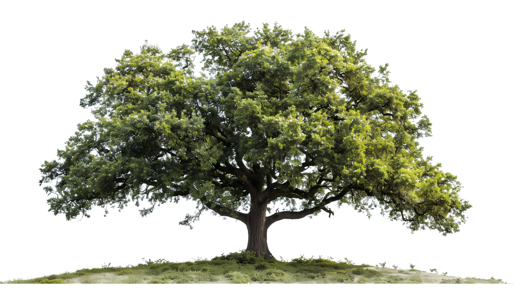 A majestic oak tree isolated on a transparent background png
