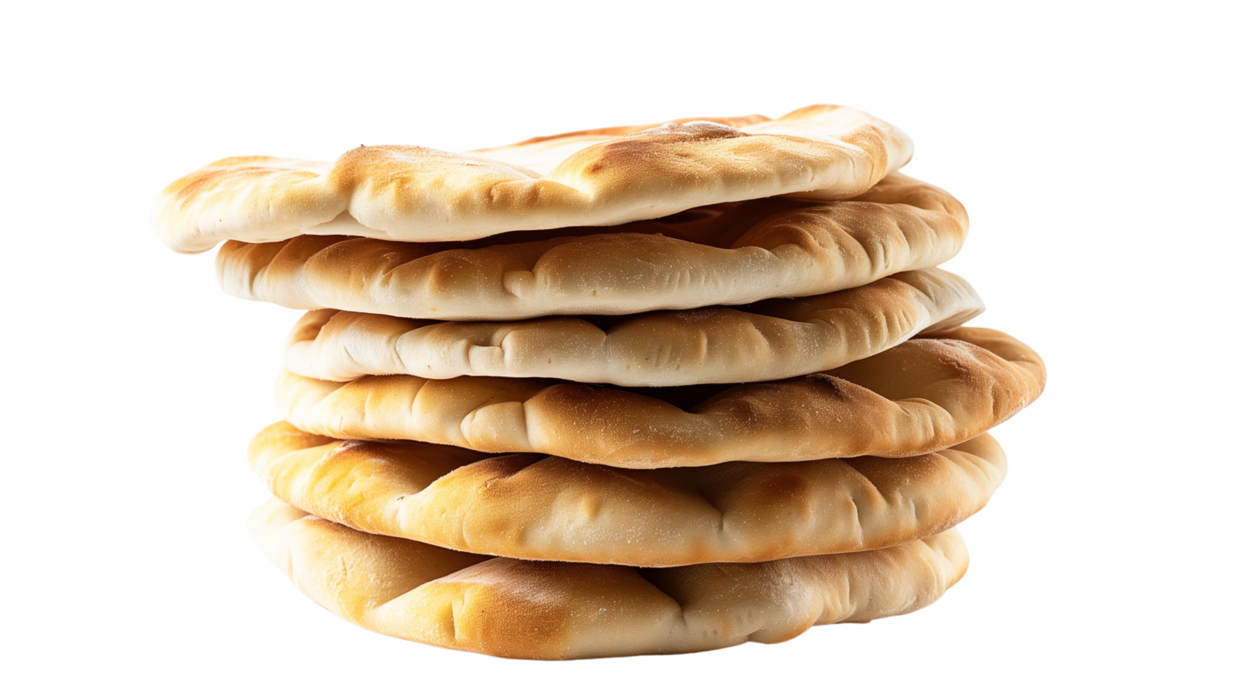 A neatly stacked pile of freshly baked pita bread, isolated on a transparent background png