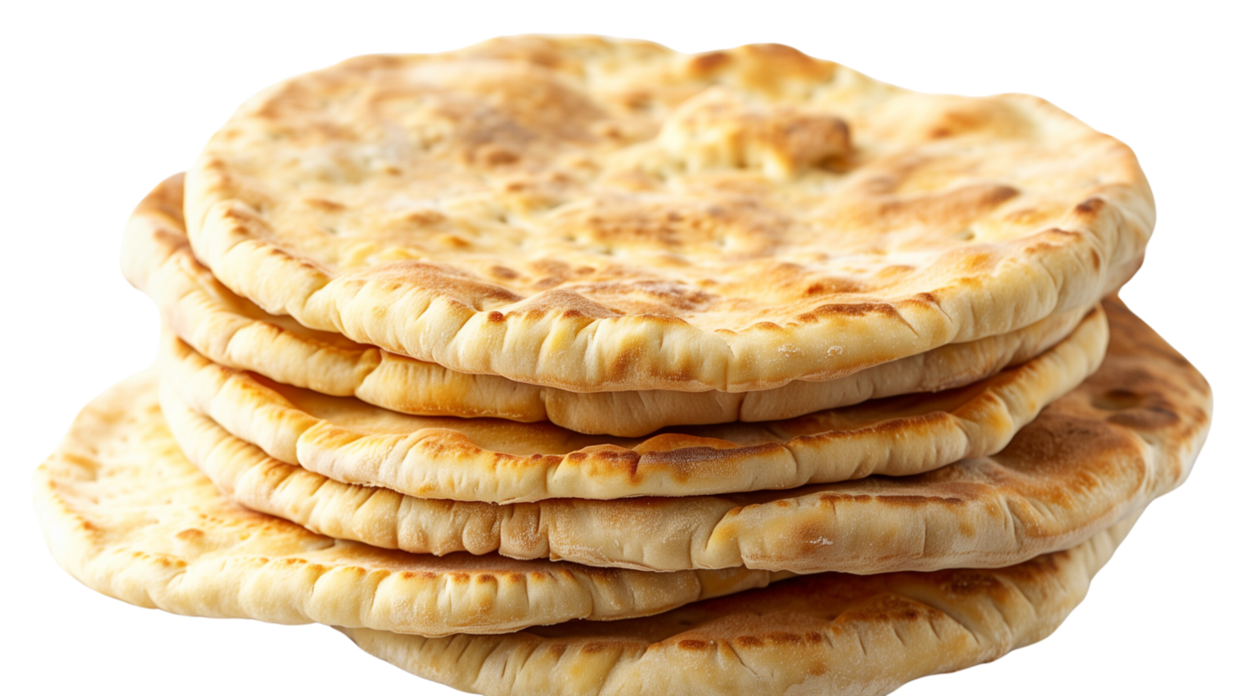A neatly stacked pile of freshly baked pita bread, isolated on a transparent background png