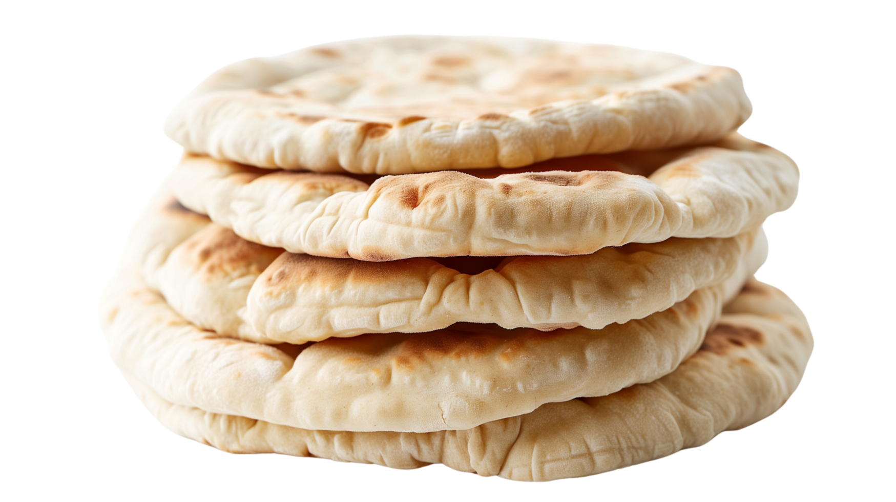 A neatly stacked pile of freshly baked pita bread, isolated on a transparent background png