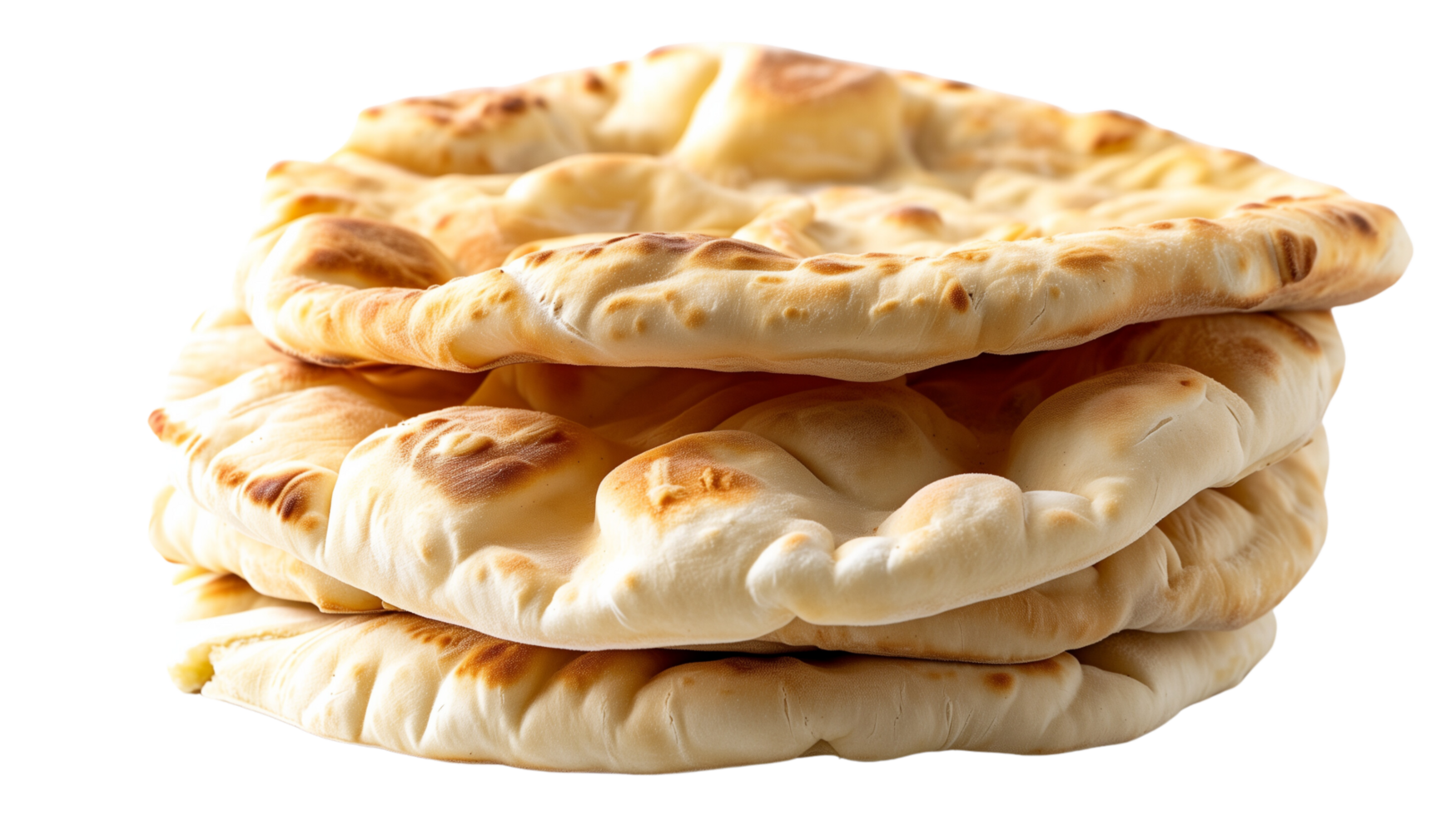 A neatly stacked pile of freshly baked pita bread, isolated on a transparent background png