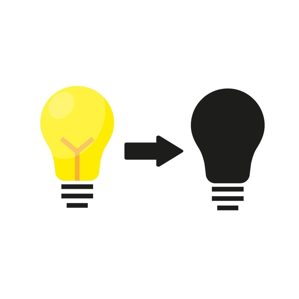 turn off the light bright lightbulb to black icon vector