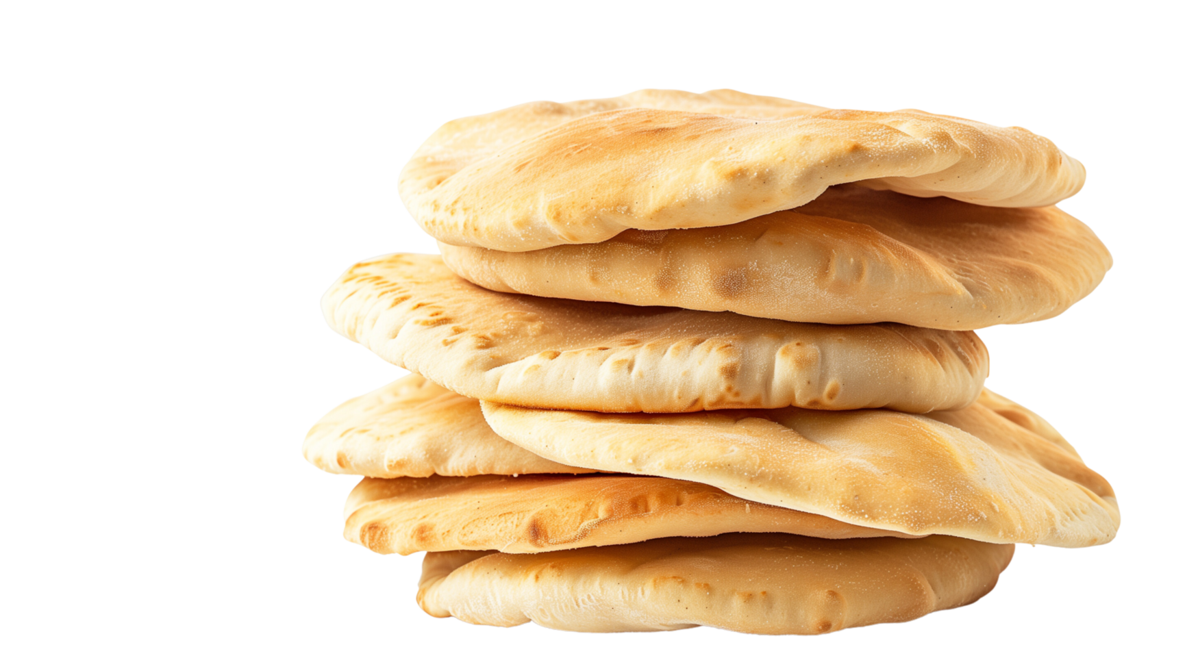 A neatly stacked pile of freshly baked pita bread, isolated on a transparent background png
