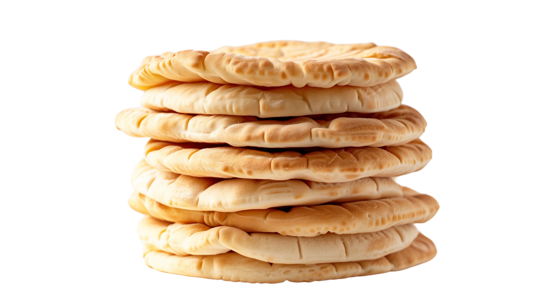 A neatly stacked pile of freshly baked pita bread, isolated on a transparent background png