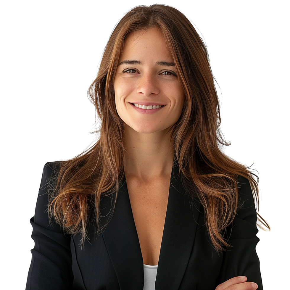 A professional and confident business woman smiling, isolated on a transparent background png