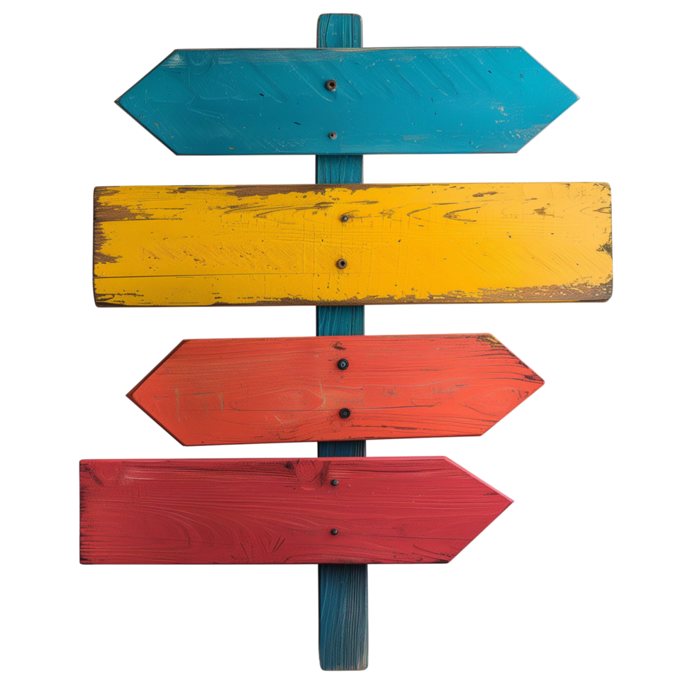 A solid color signpost with multiple directional arrows, isolated on a transparent background png