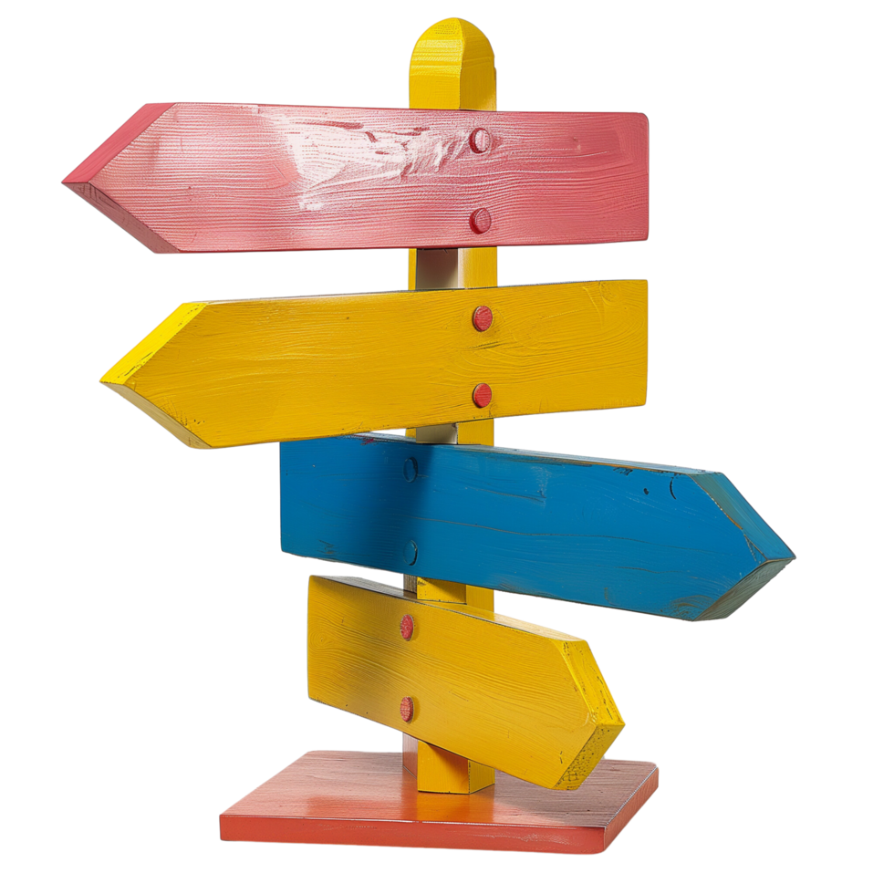 A solid color signpost with multiple directional arrows, isolated on a transparent background png