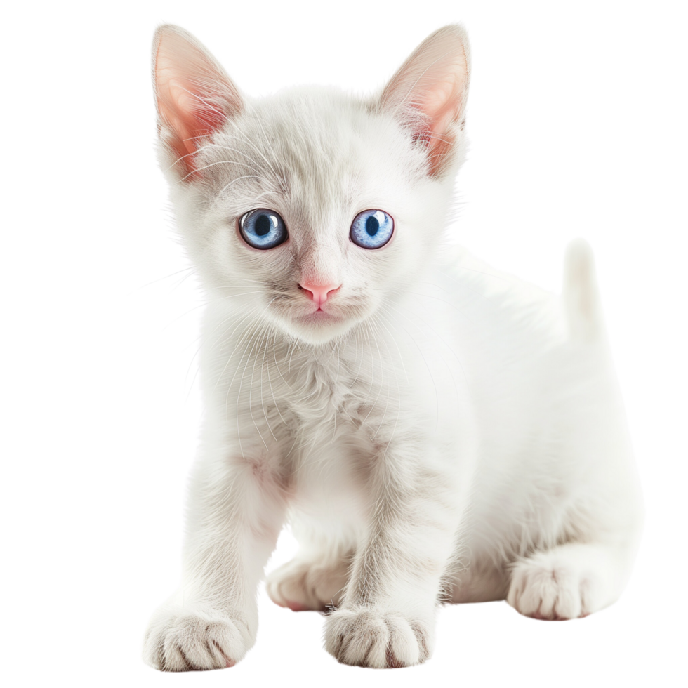 An adorable white kitten with big blue eyes, isolated on a transparent background png