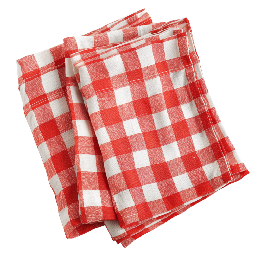 Red checkered cotton kitchen napkins neatly folded and isolated on a transparent background png