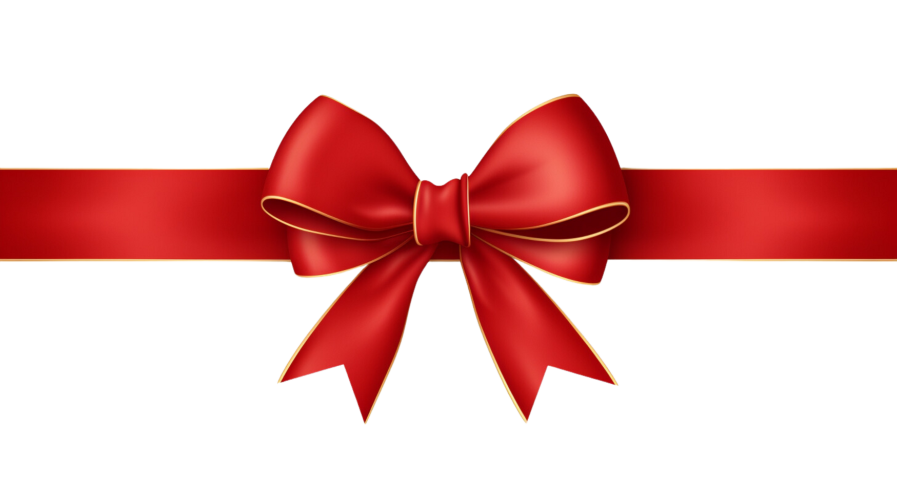 Red ribbon and bow with gold photorealistic high quality isolated on a transparent background png