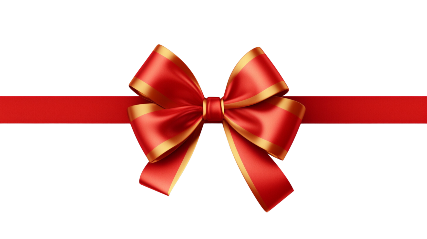 Red ribbon and bow with gold photorealistic high quality isolated on a transparent background png