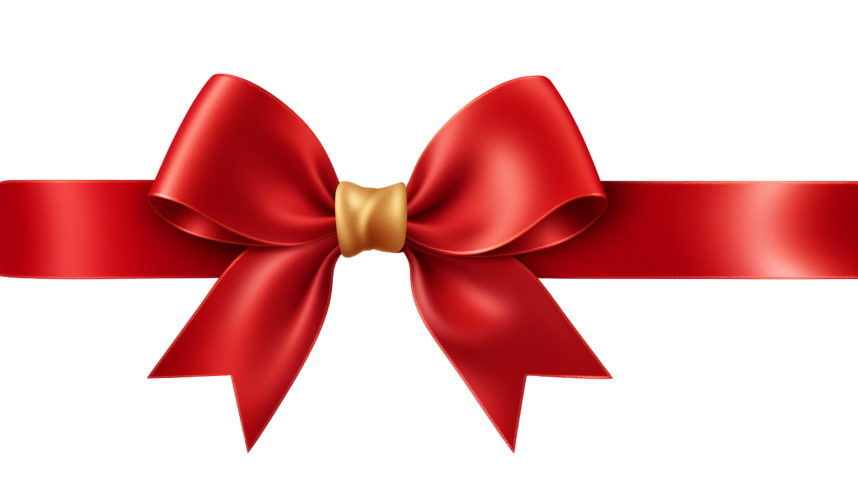 Red ribbon and bow with gold photorealistic high quality isolated on a transparent background png