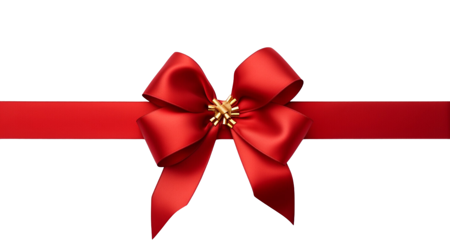 Red ribbon and bow with gold photorealistic high quality isolated on a transparent background png