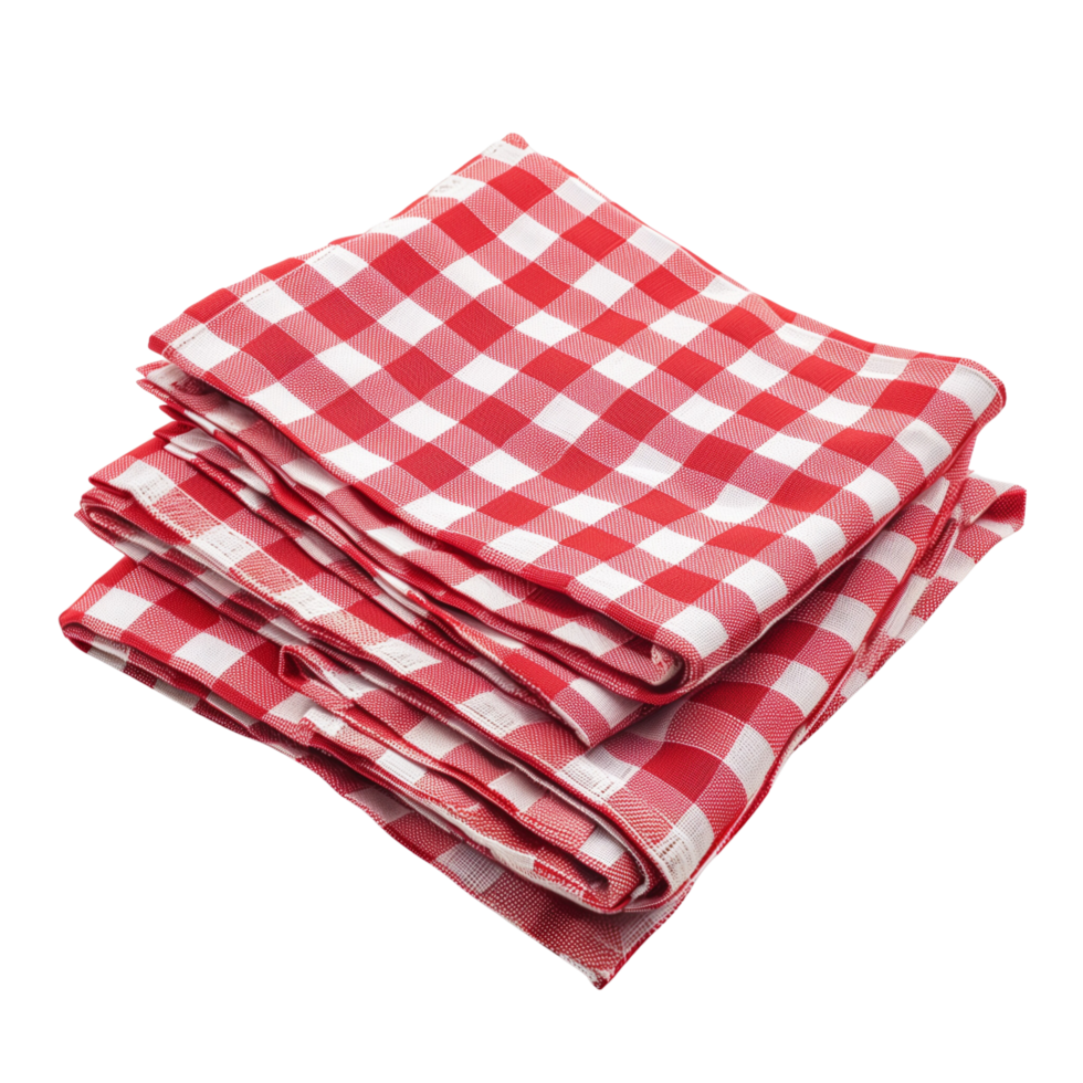 Red checkered cotton kitchen napkins neatly folded and isolated on a transparent background png