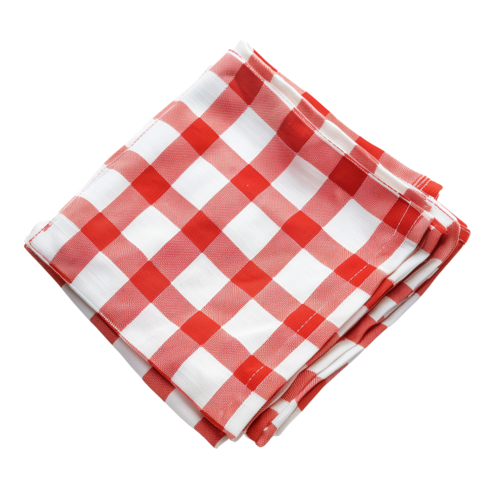 Red checkered cotton kitchen napkins neatly folded and isolated on a transparent background png