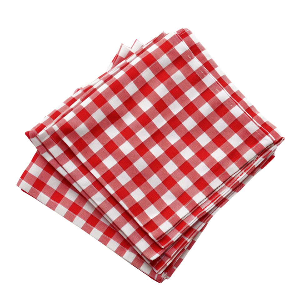 Red checkered cotton kitchen napkins neatly folded and isolated on a transparent background png