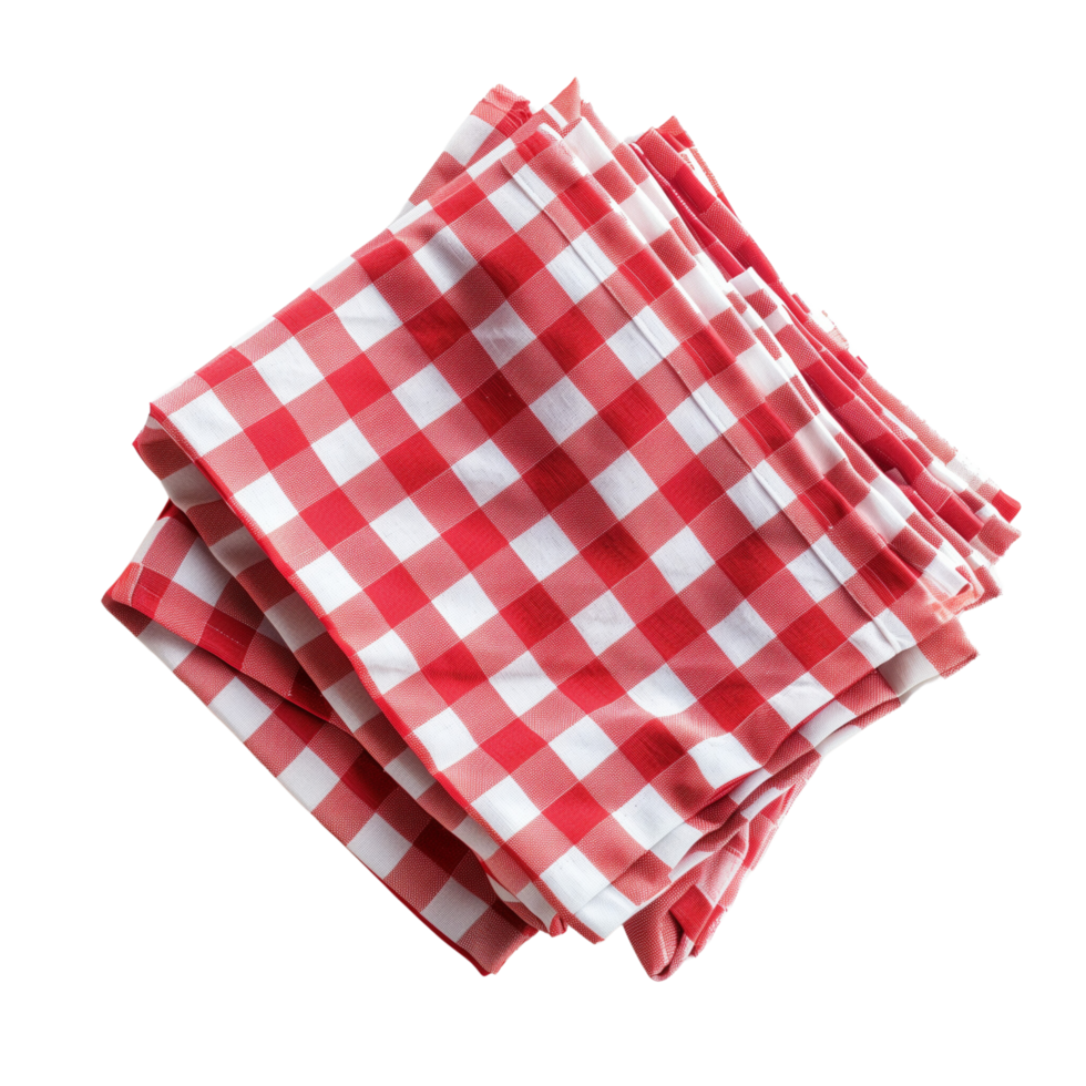 Red checkered cotton kitchen napkins neatly folded and isolated on a transparent background png