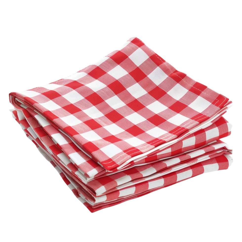 Red checkered cotton kitchen napkins neatly folded and isolated on a transparent background png