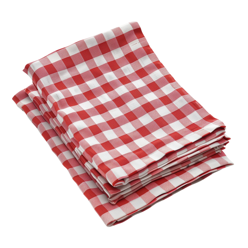 Red checkered cotton kitchen napkins neatly folded and isolated on a transparent background png