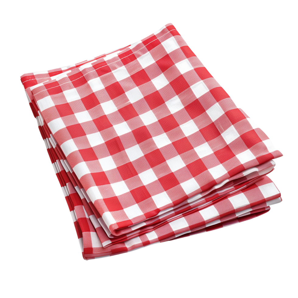 Red checkered cotton kitchen napkins neatly folded and isolated on a transparent background png