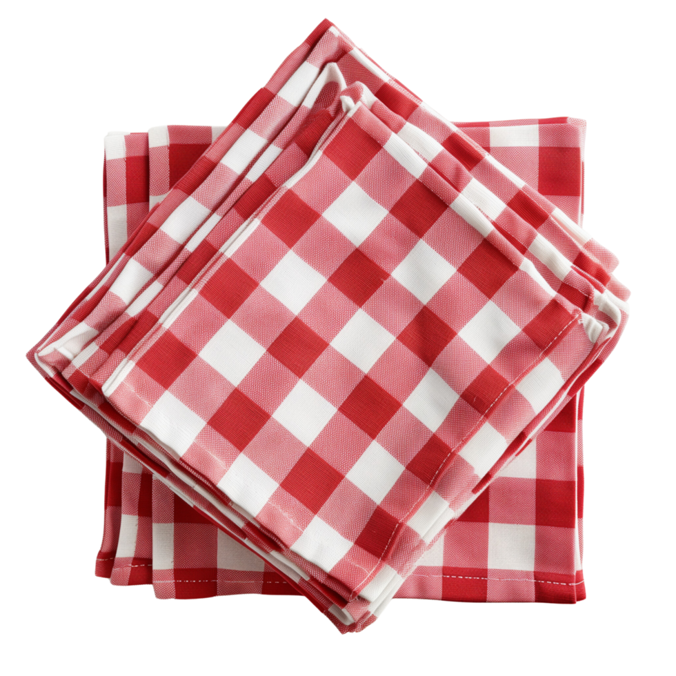 Red checkered cotton kitchen napkins neatly folded and isolated on a transparent background png