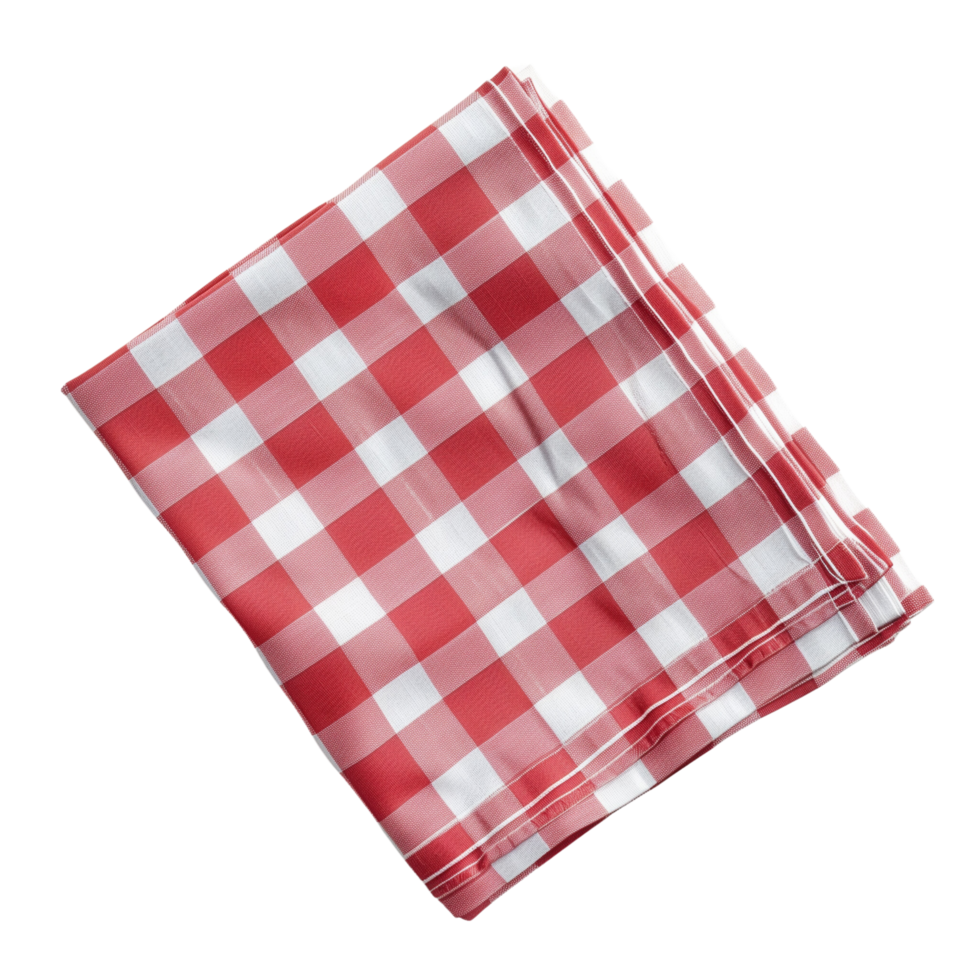 Red checkered cotton kitchen napkins neatly folded and isolated on a transparent background png