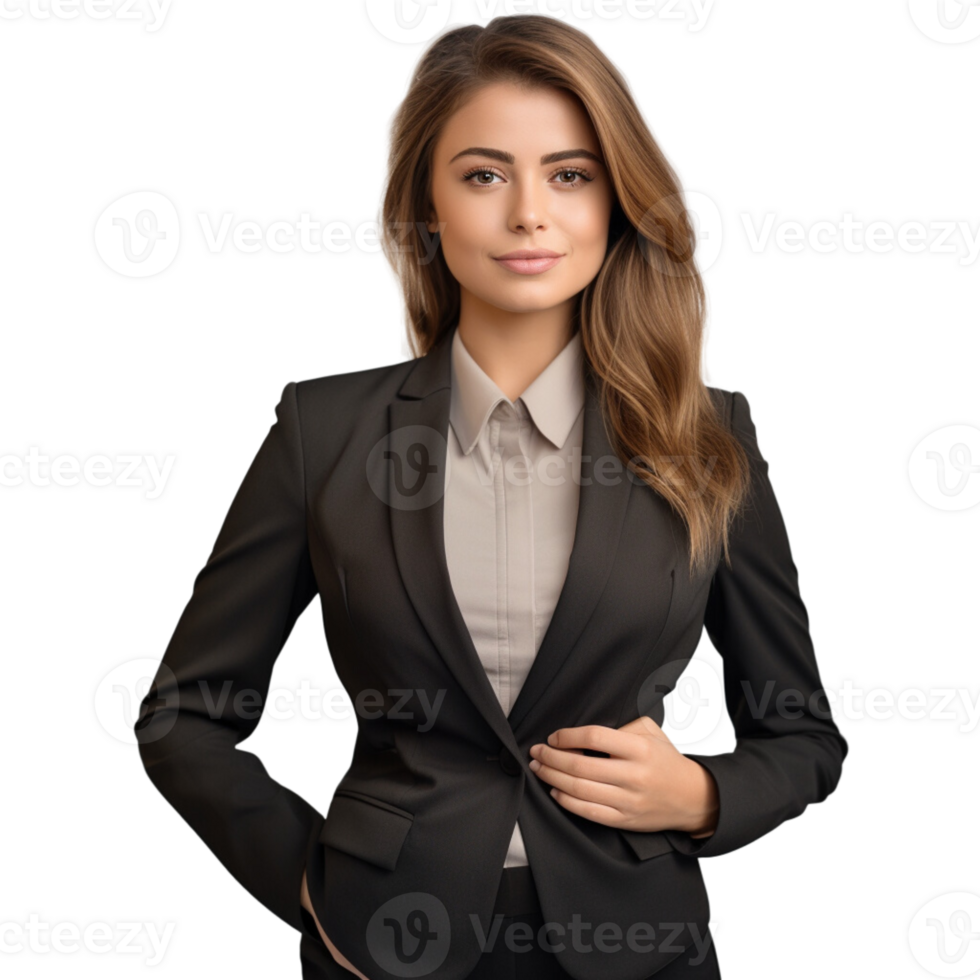 A businesswoman in a sharp outfit, isolated on a transparent background png