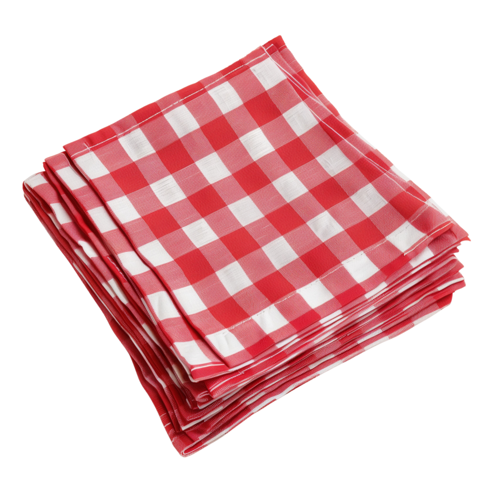 Red checkered cotton kitchen napkins neatly folded and isolated on a transparent background png