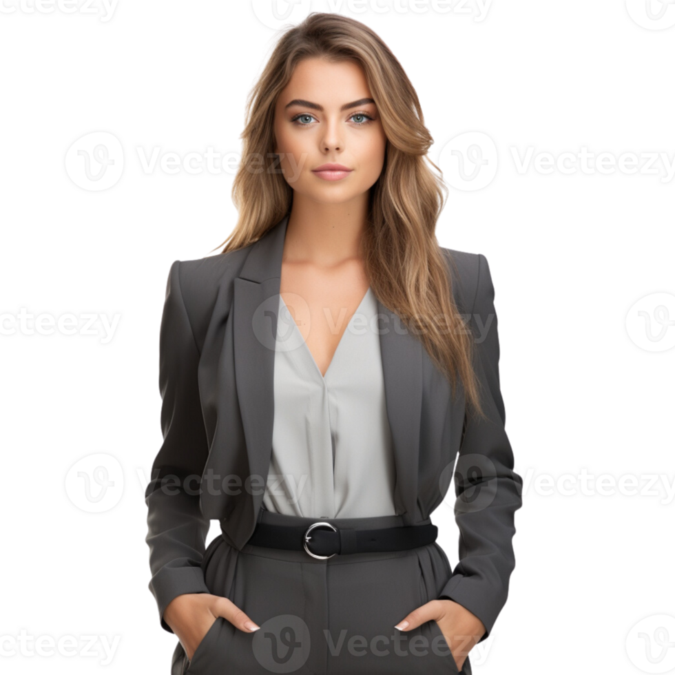 A businesswoman in a sharp outfit, isolated on a transparent background png