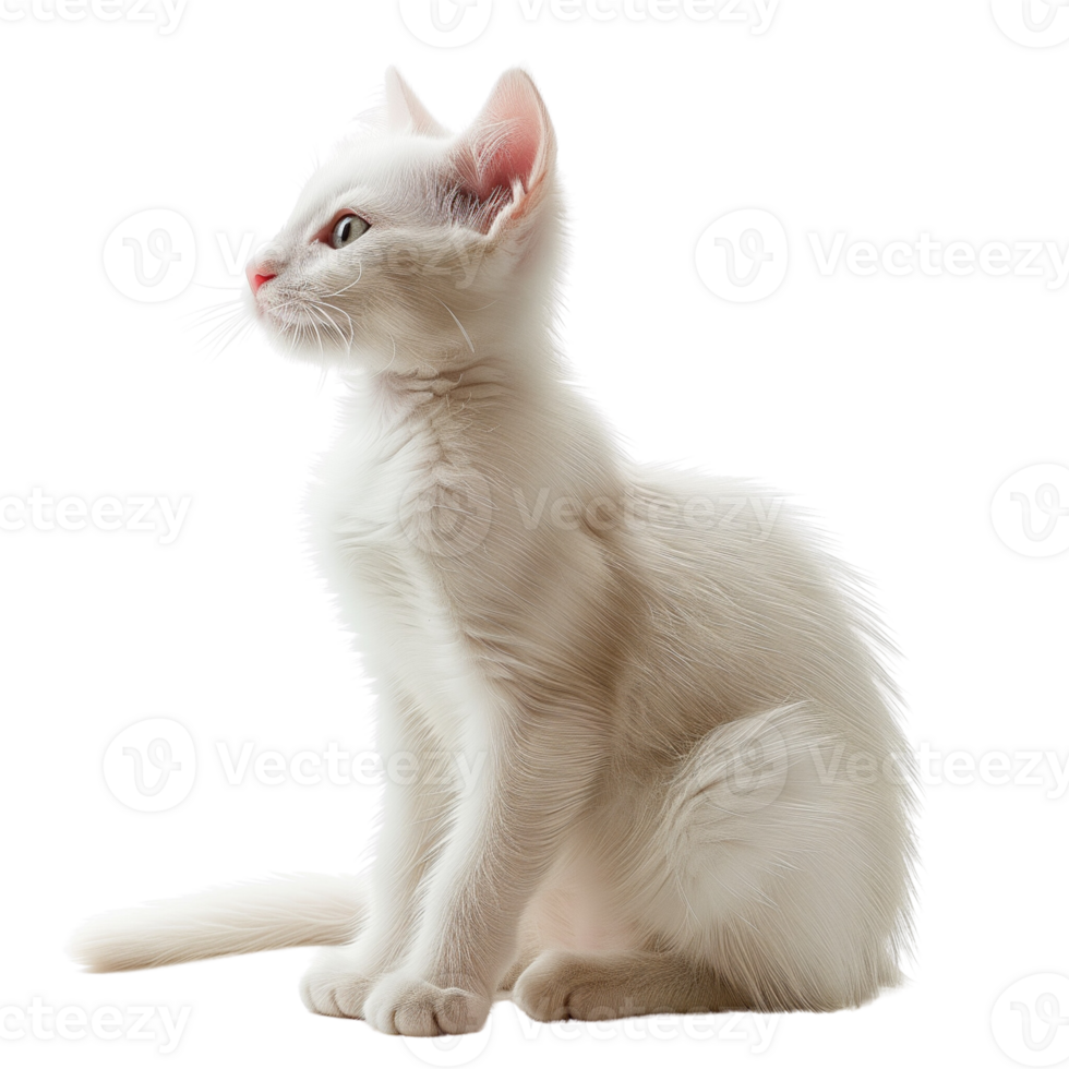 A cute white cat sitting gracefully, isolated on a transparent background png