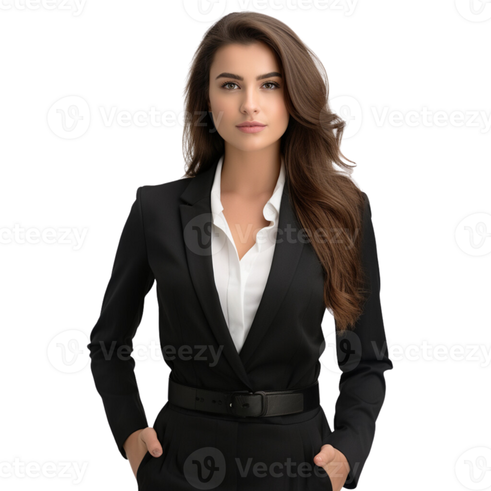 A businesswoman in a sharp outfit, isolated on a transparent background png