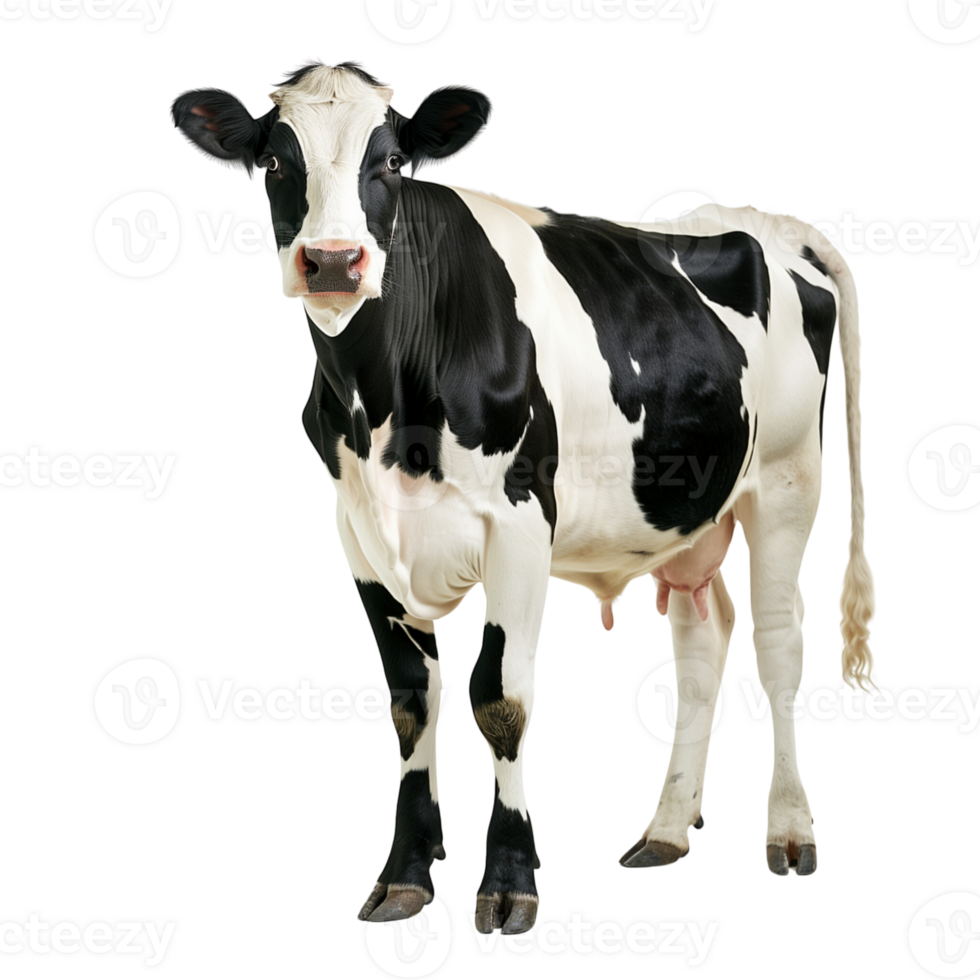 A cow standing calmly isolated on a transparent background png