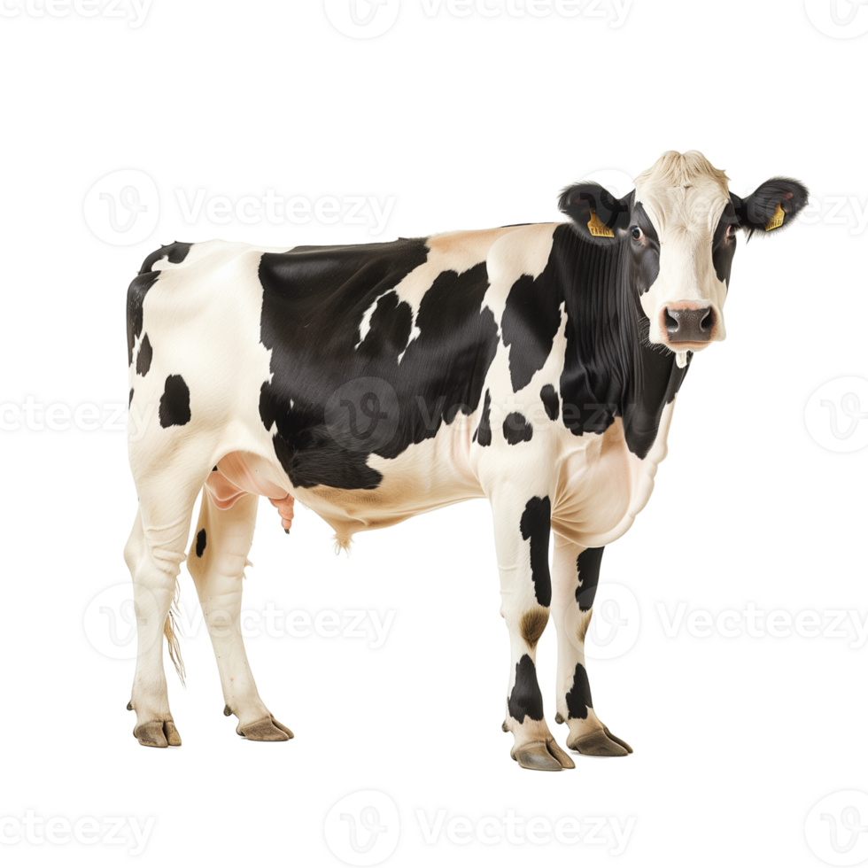 A cow standing calmly isolated on a transparent background png