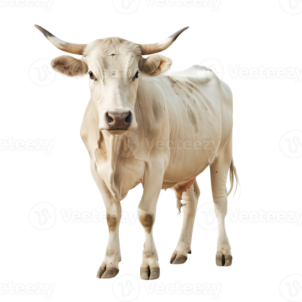 A cow standing calmly isolated on a transparent background png