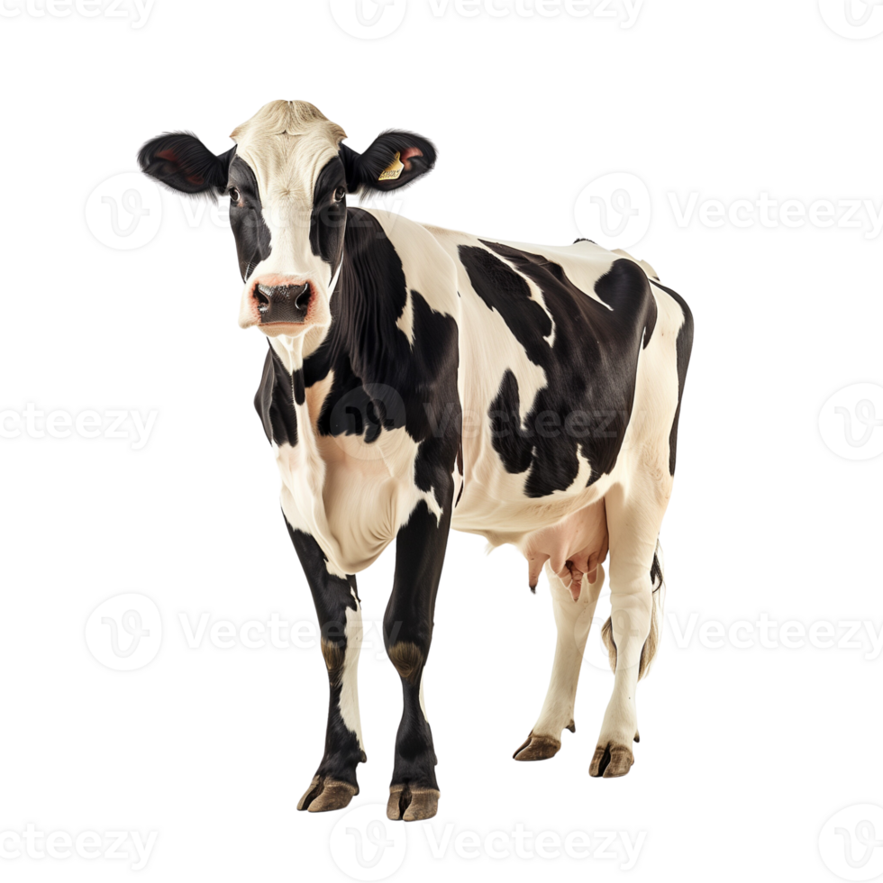 A cow standing calmly isolated on a transparent background png