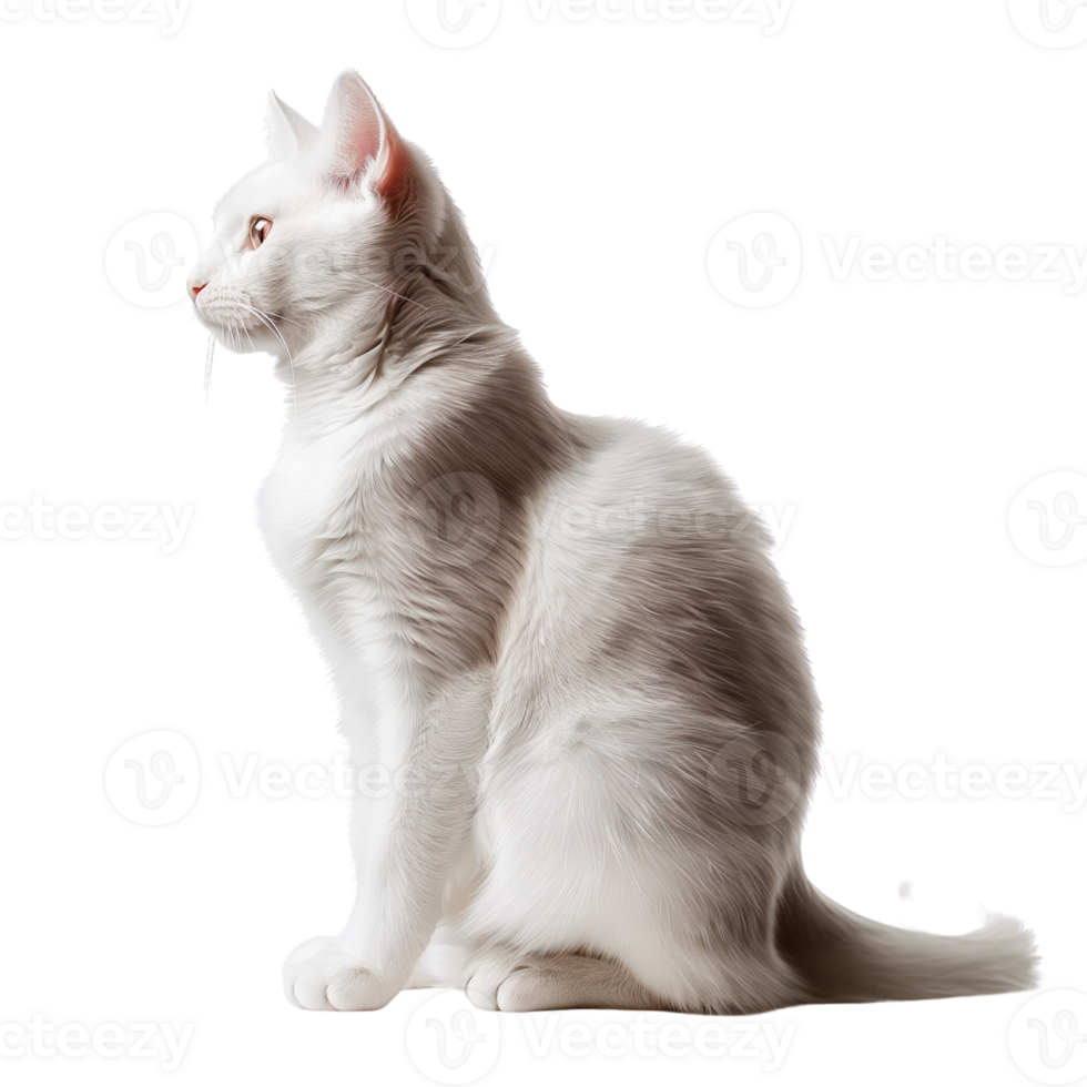 A cute white cat sitting gracefully, isolated on a transparent background png