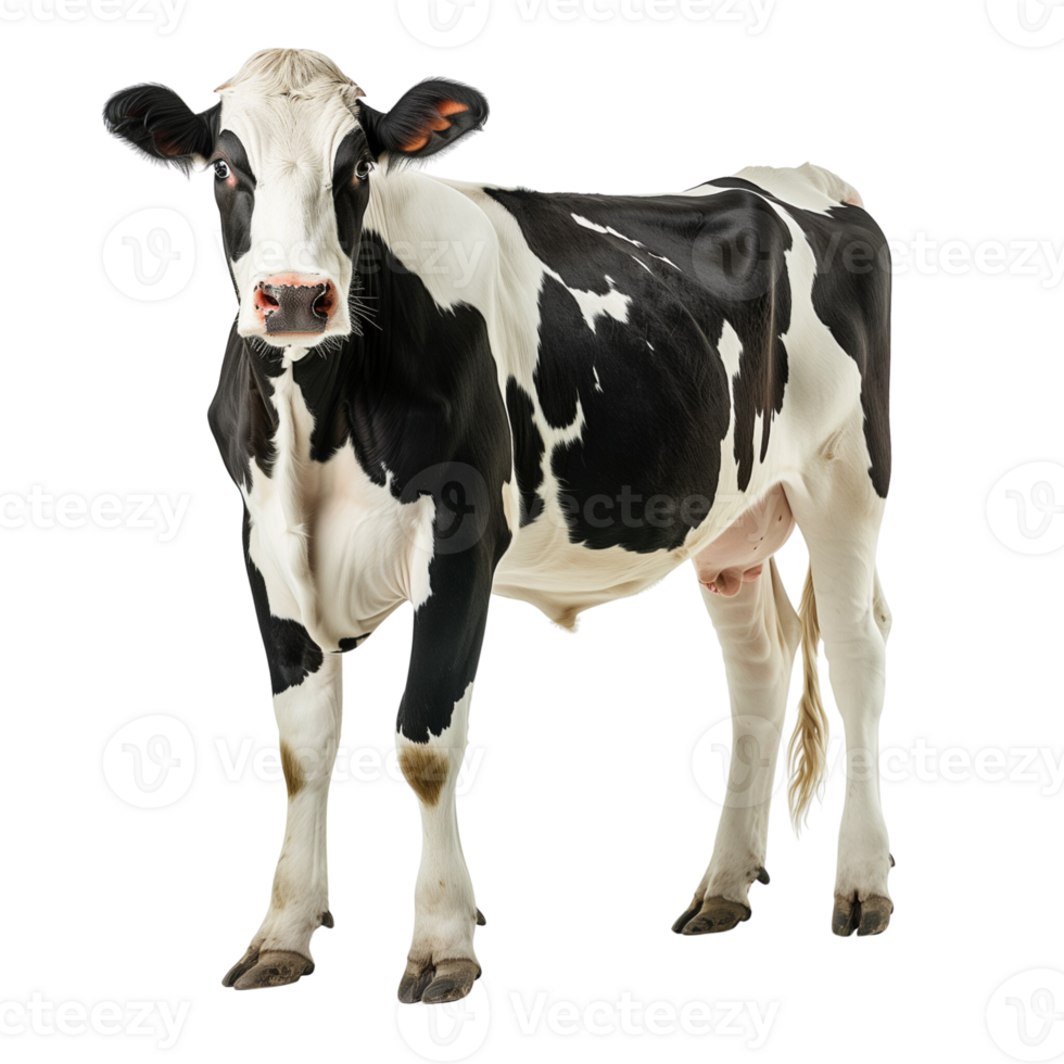 A cow standing calmly isolated on a transparent background png