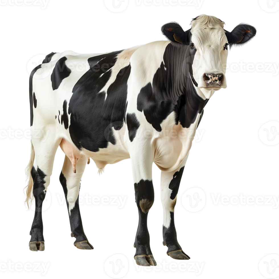 A cow standing calmly isolated on a transparent background png